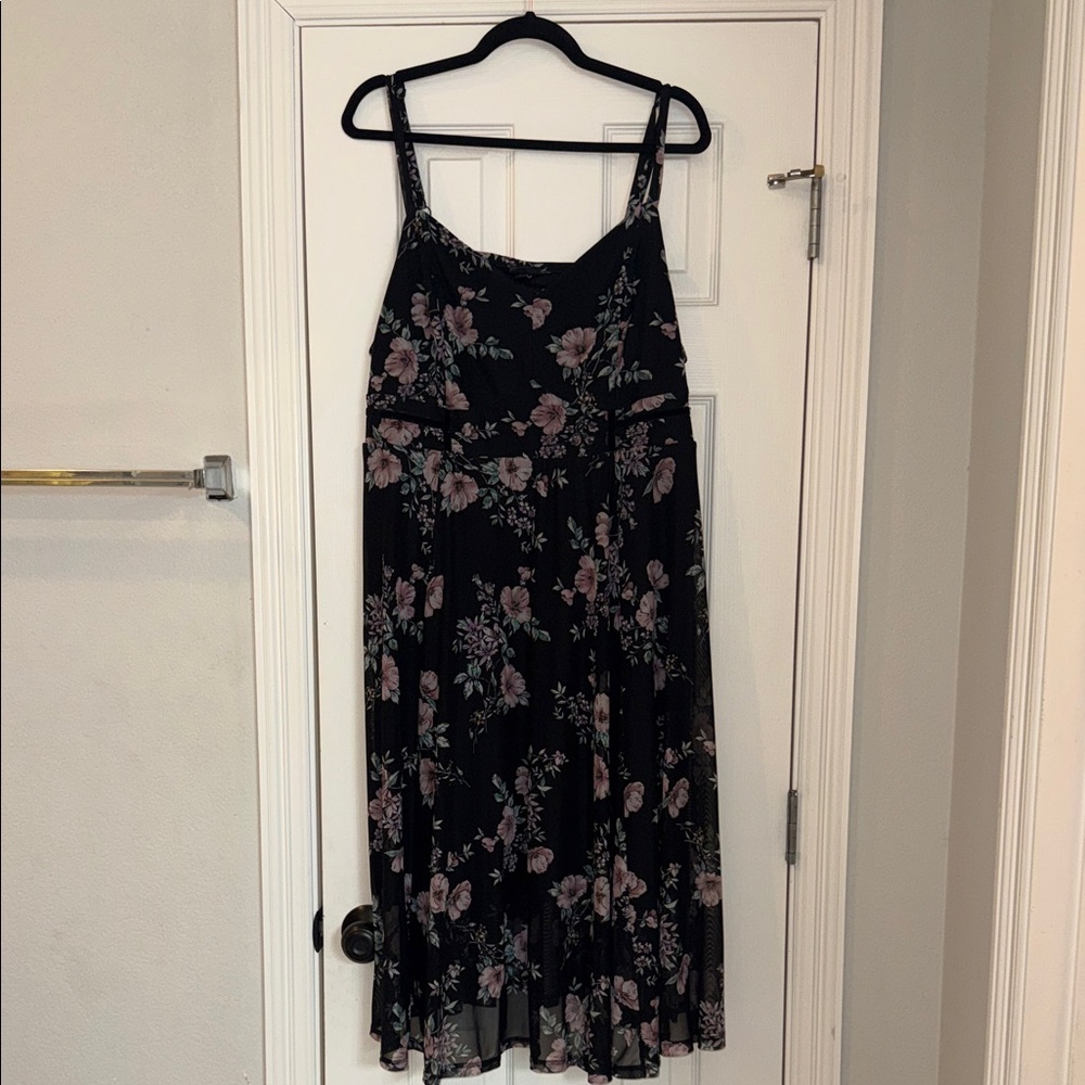 Torrid Black Floral Mesh Midi Dress